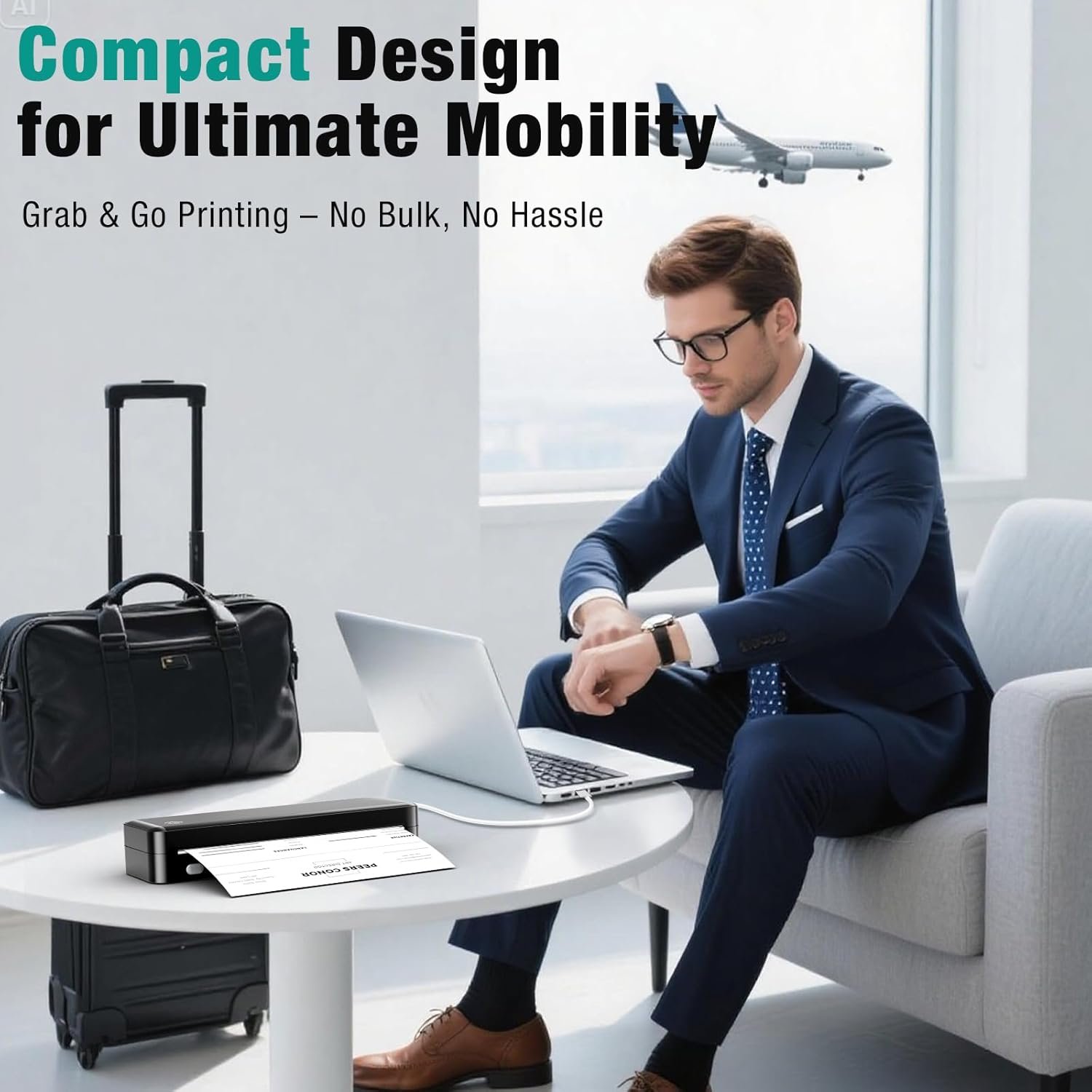 Portable Printer Wireless for Travel, Inkless Thermal Printer Supports 8.5 x 11 Inch Thermal Paper, Bluetooth Compatible with iOS, Android, Laptop Includes 2 Rolls & 10 Sheets of Paper Kit - Image 6