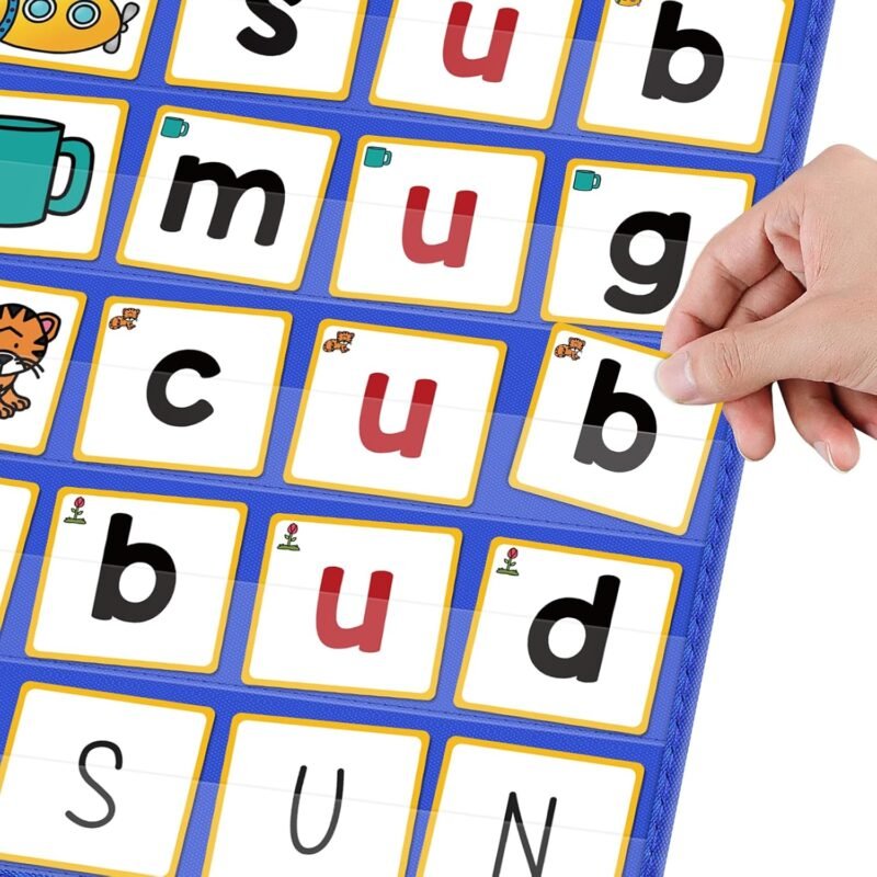 ABCxGOOD CVC Word Building Pocket Charts with 64 Phonics Flash Cards Kindergarten Classroom Must Haves, CVC Literacy Games for Beginners in Reading and Spelling. - Image 4