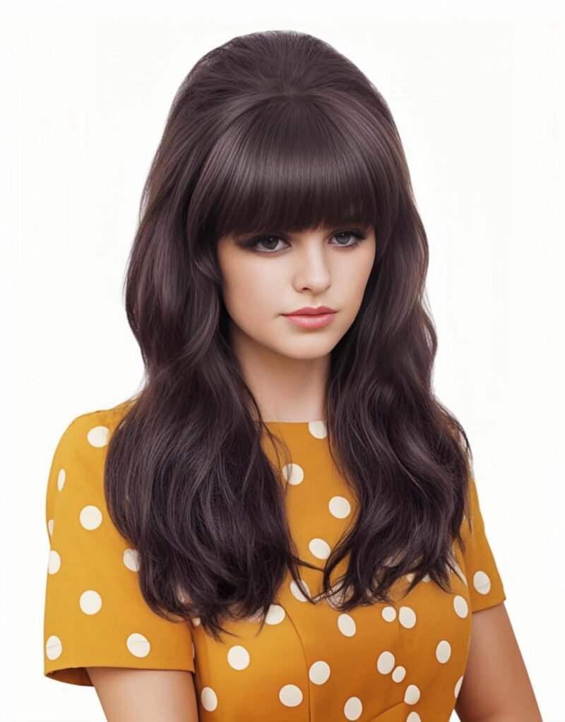 Rugelyss Long Wavy Dark Brown Wig with Bang Big Bouffant Beehive Wigs for Women fits 80s Costume or Halloween Party (dark brown 6#) - Image 4