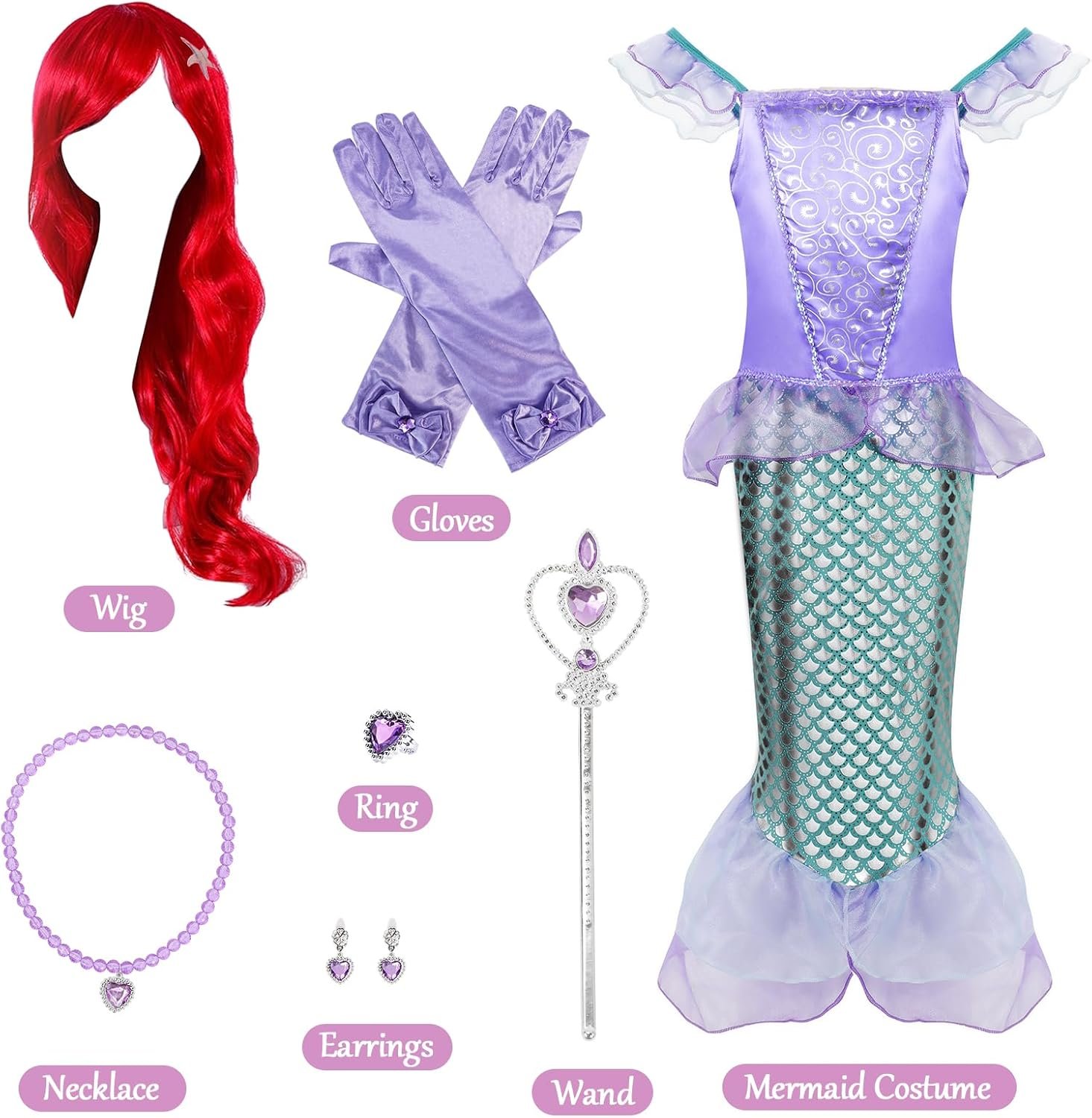 Mermaid Costume for Girls 3-12 - Princess Dresses with Accessories - Ideal Little Mermaid Dress Up Set for Girls - Image 6