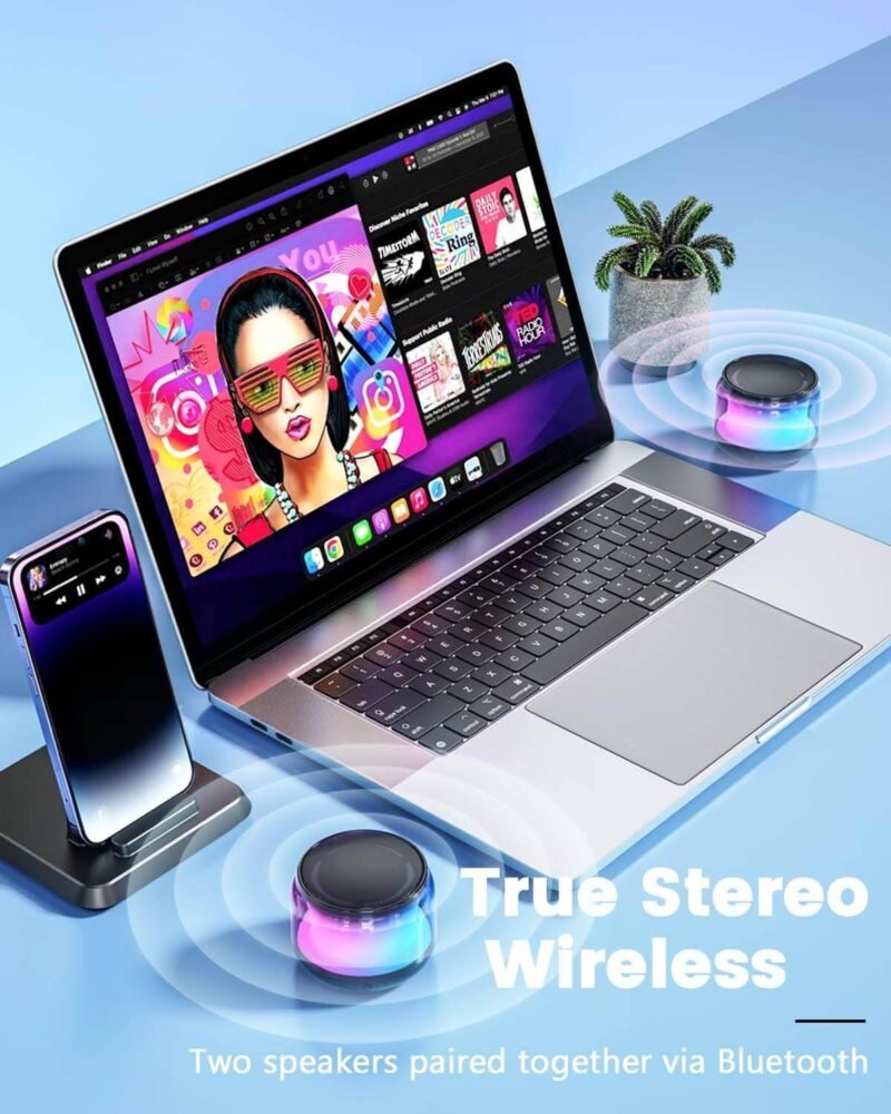 LENRUE Portable Bluetooth Speakers with Colorful Lights, Loud Sound, Small Bluetooth Speaker with Wireless Stereo Pairing, Mini Gifts for Kids, Teen, Girls, Boys, Women - Image 6