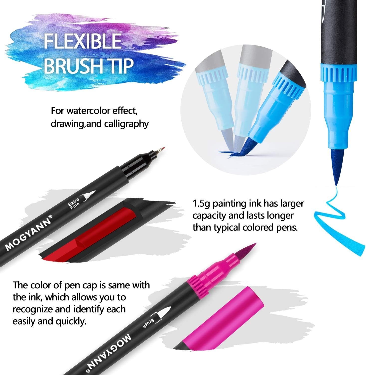 Mogyann Markers for Adult 100 Colors Dual Tip Pens with Fine and Brush Tip for Coloring and Calligraphy Drawing - Image 5