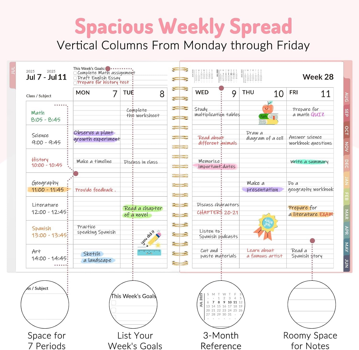 Teacher Planner 2025-2026, Forvencer Academic Planner from Jul 2025 - Jun 2026, 8.5"x11", Weekly & Monthly Calendar Planning Book with 7 Periods, School Lesson Agenda with Subjects, Pastel Teacher Student Supplies, Month Tabs, Purple - Image 2