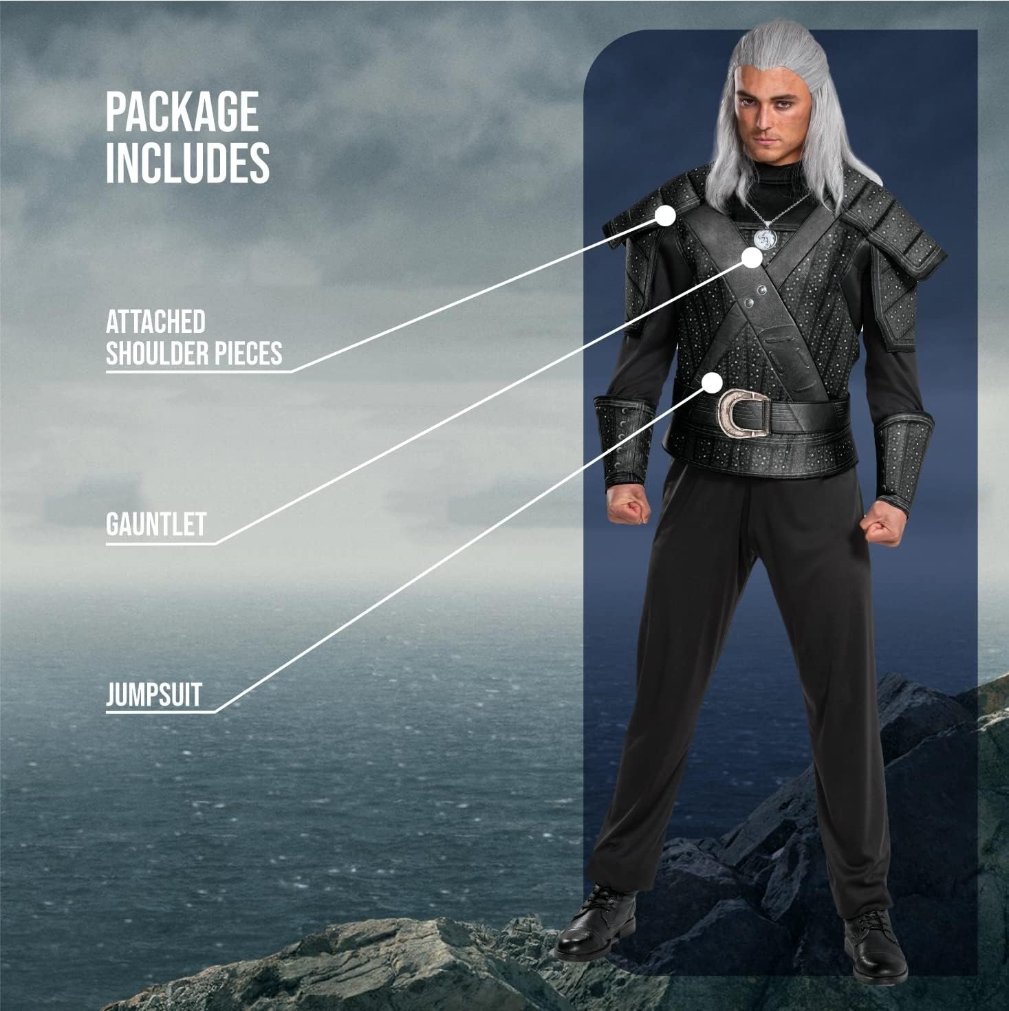 Disguise mens Geralt Costume for Men, Official the Witcher Costume Outfit and Faux Armor - Image 3