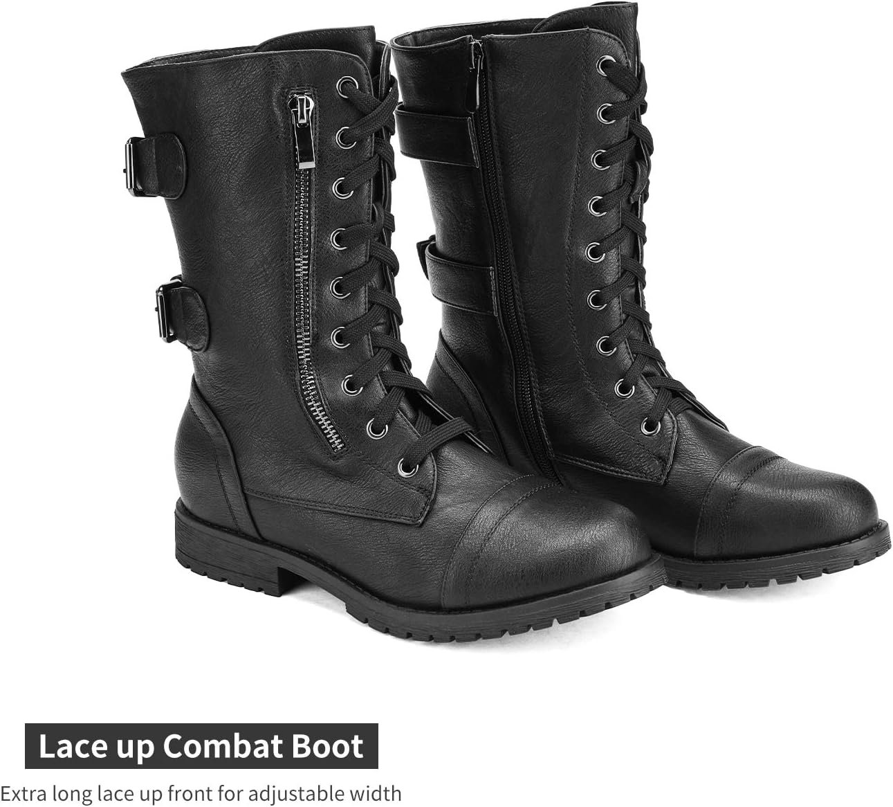 DREAM PAIRS Women's Mid Calf Built-in Wallet Pocket Lace up Military Combat Boots - Image 4