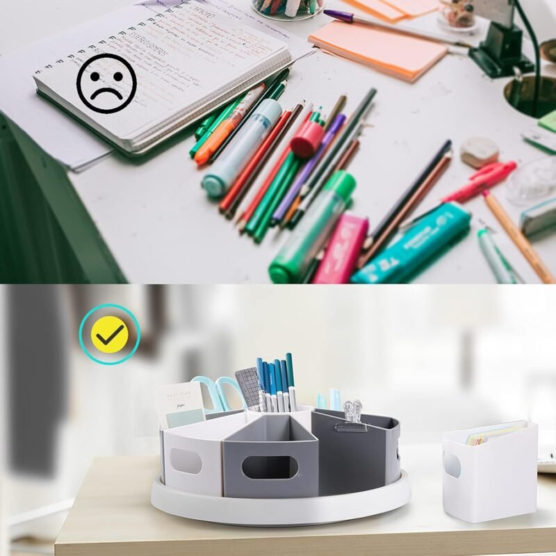 MeCids 360 Rotating Storage Organizer Desk Organizers Pen Holder– 12” Lazy Susan Style Caddy with Removable Bins, for Home Office Supplies, Art Supplies, Make-up & Kitchen Use, with Card & Gift Box - Image 6