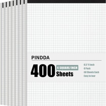 Graph Paper Notebook, 8 Pack, 8.5 x 11 Grid Paper, 4x4 Graph Ruled, 50 Sheets per Pad, Easy-Tear Perforations, 8.5 x 11 Cardboard Backing, for Math, Drafting, Drawing, Engineering