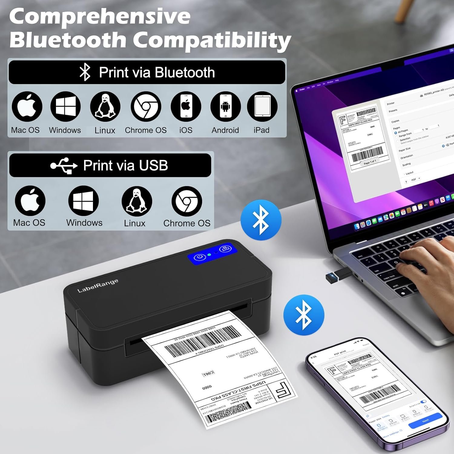 Bluetooth Thermal Label Printer for Mac, Windows, Phone, Tablet, Wireless 4x6 Shipping Label Printer for Shipping Packages, Support USPS, Ebay, Amazon, Pirate Ship - Image 2