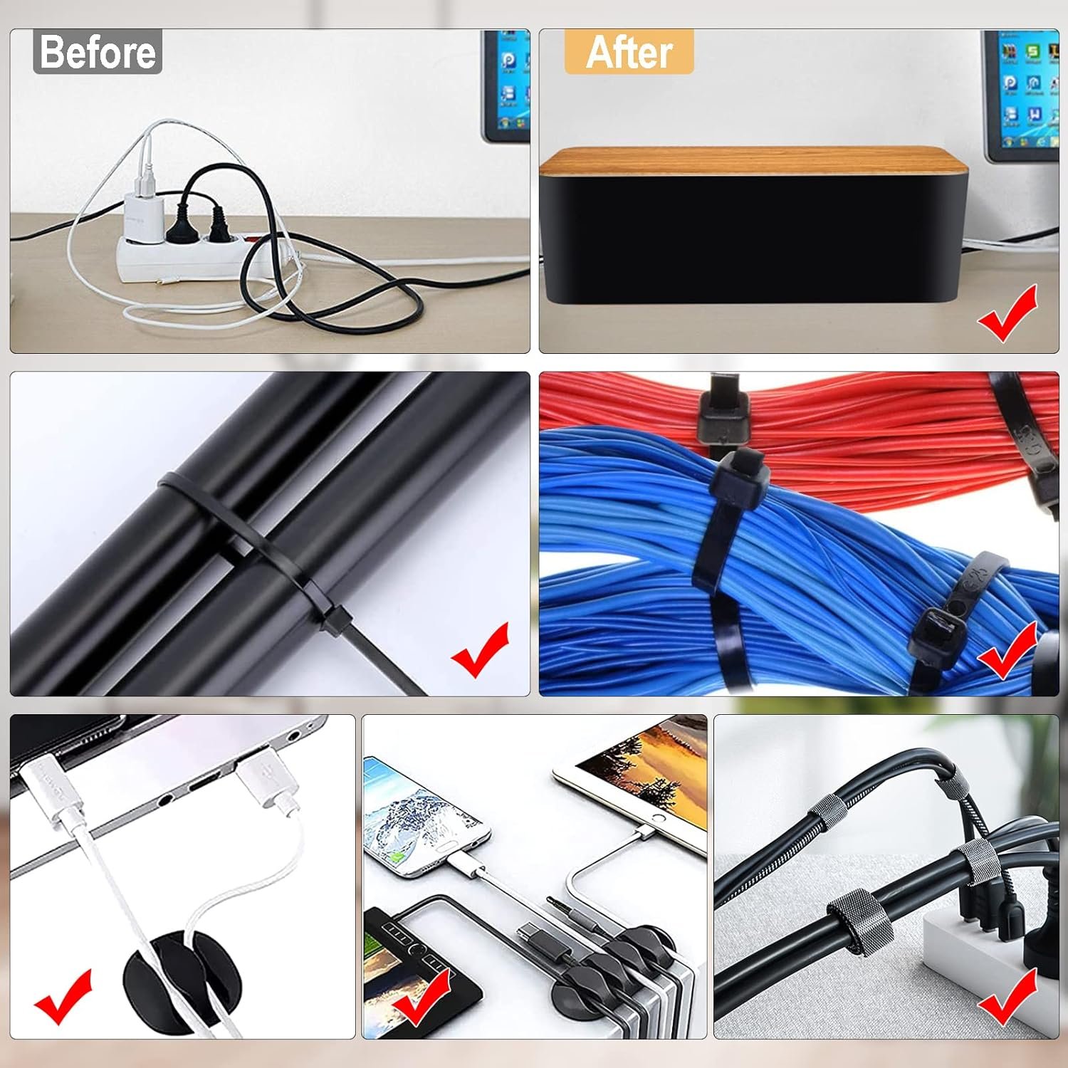 Cable Management Box 3 Pack with 125PCS Cable Management Kit for Power Strip to Hide Wires,Cord Organizer Boxes,Safe ABS Material Wire Organizer of Cable Clips Sleeve for Home & Office - Image 5
