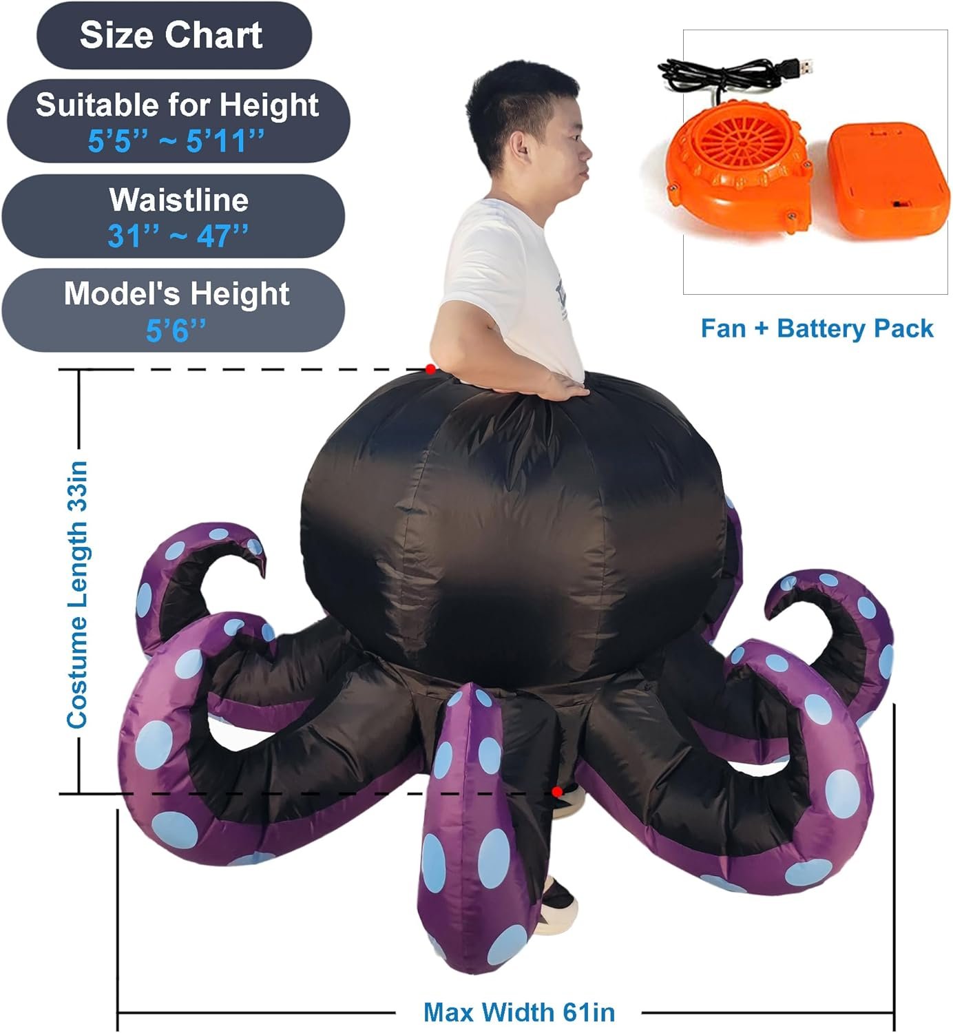 Inflatable Octopus Costume - Funny Blow Up Costume for Halloween, Birthday - Image 6