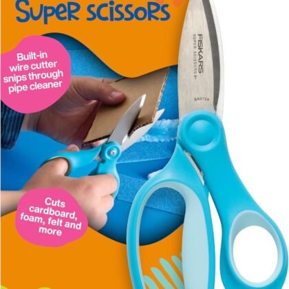 Fiskars Kids Super Scissors – Cutting Power for Cardboard, Foam, Felt & More with SoftGrip Handles, For Crafting and School Supplies, 6 inches