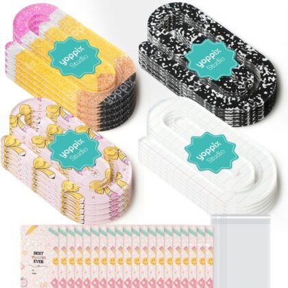 20 Set Jumbo Teacher Acrylic Paper Clips with 20Pcs Exclusive Back Card, Cute Pencil Paperclip Design for Office Classroom Bookmark Gift Book Lovers, Back to School Supplies