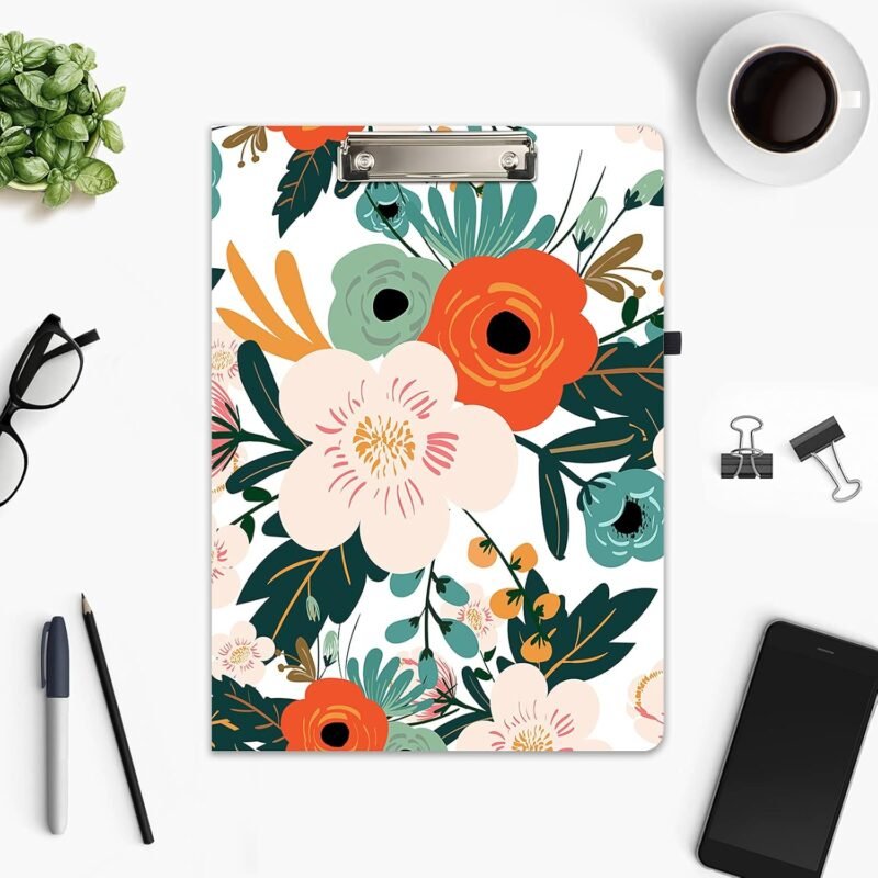 Hongri Clipboard Folio with Refillable Lined Notepad and Interior Storage Pocket for Students, Classroom, Office, Women, Man, Cute Custom Pattern, Size 12.8 x 9.2 in, Classic Flower - Image 7