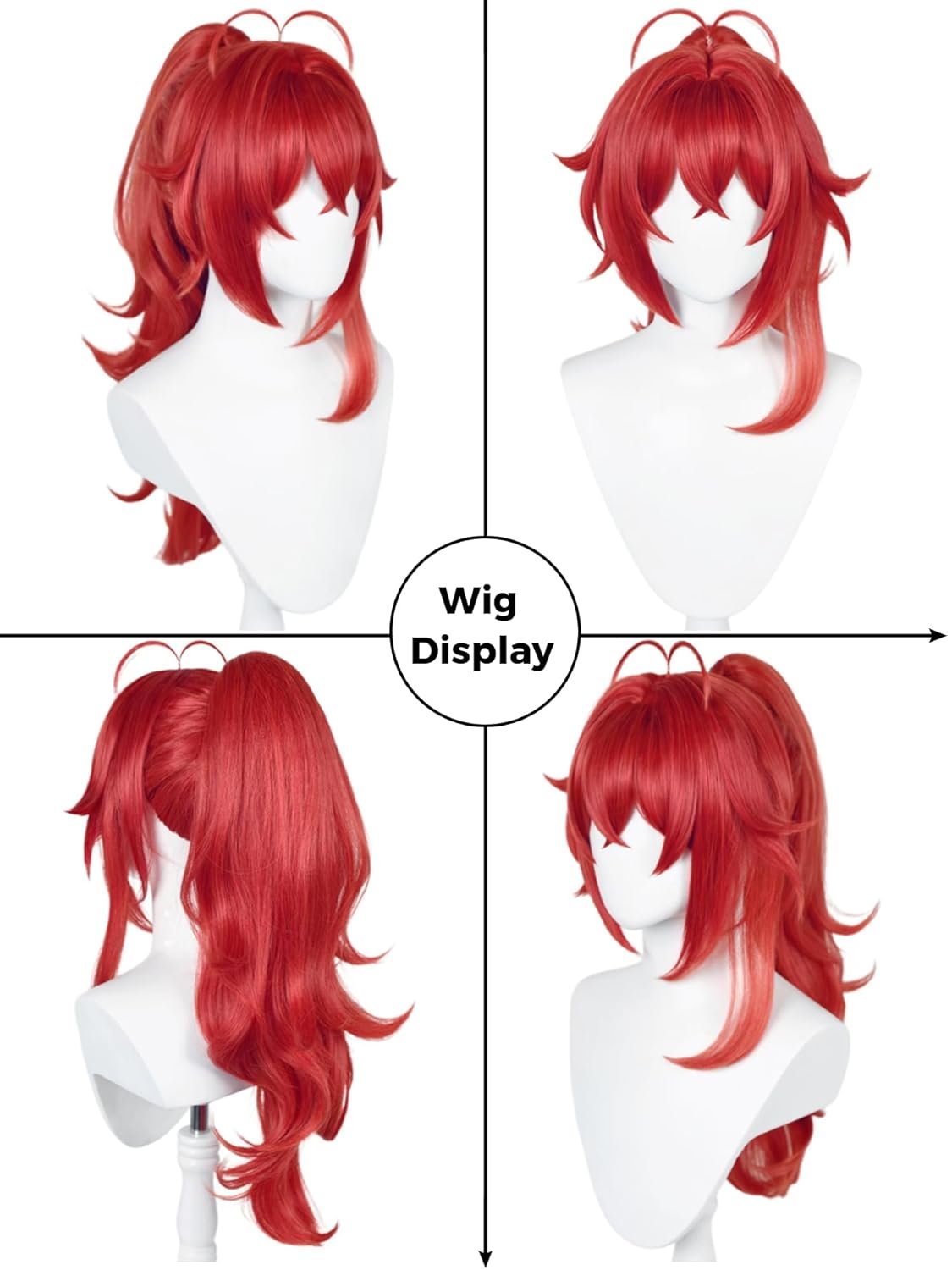 Diluc Cosplay Wig Red Ponytail Princess Wig with Bangs Red Pigtail Wigs for Women Men Halloween Party - Image 7