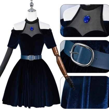 Women Costume Halloween Velvet Dress Outfits Short Sleeve Gown Stage Full Set Uniform