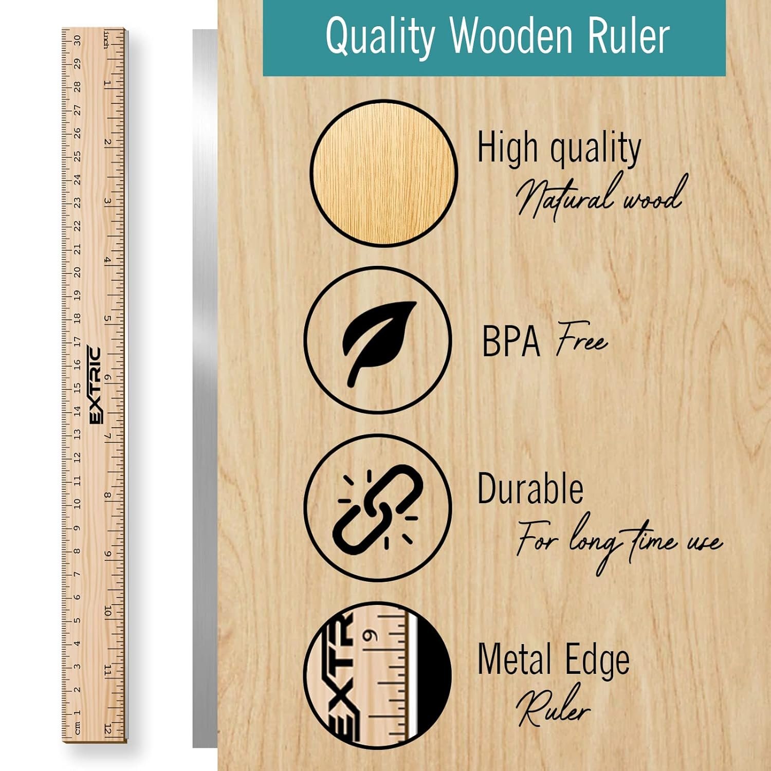 Rulers 4 Pack - Rulers 12 Inch, Wood Ruler with Metal Edge Great for School, Classroom, Home, and Office - Image 3