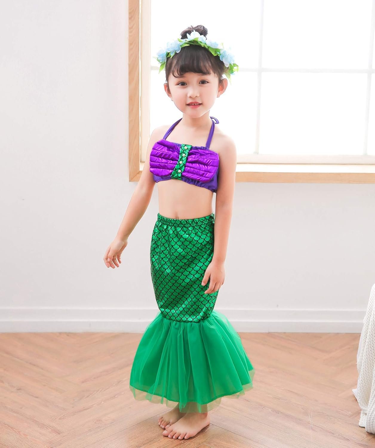 The Little Girls Mermaid Princess Dress Costume Wig Tiara Wand(18M-8Years) - Image 2