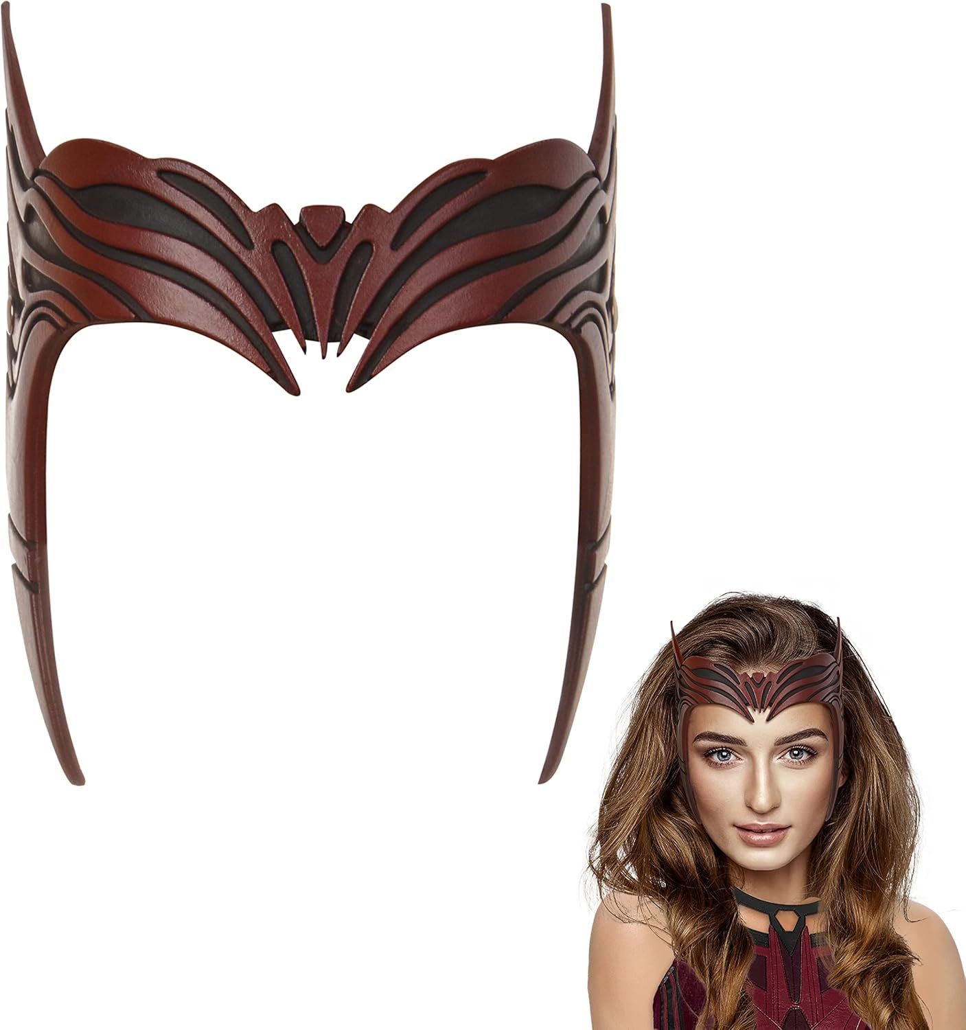 CoserWorld Wanda Mask Headpiece, Latex Scarlet Red Witch Crown for Cosplay Halloween Costume Masquerade Props