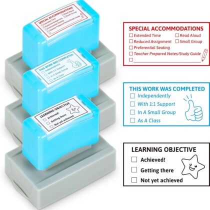 3 PCS Teacher Stamps for Classroom Self-Inking Accommodations Stamp Set Completed Grading Learning Rubber Behavior Teacher Stamps for Back to School Homework Student Dormitory Supplies Gift