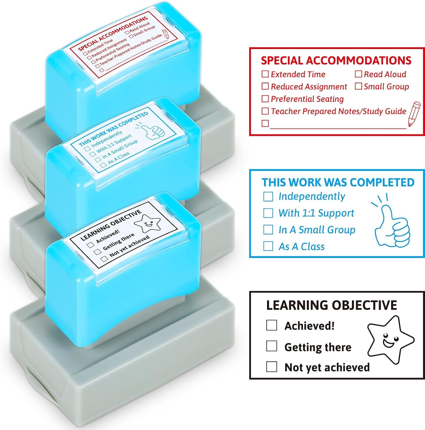 3 PCS Teacher Stamps for Classroom Self-Inking Accommodations Stamp Set Completed Grading Learning Rubber Behavior Teacher Stamps for Back to School Homework Student Dormitory Supplies Gift