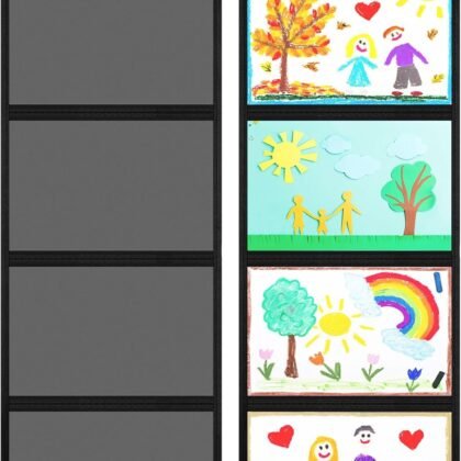 2 Pcs Storage Pocket Chart for Classroom 37.4 x 13 in, 4 Pockets Hanging Wall File Organizer for Cards, Drawing, Pictures, Class Demonstrations, Homework, Teacher Office Organization (Black)