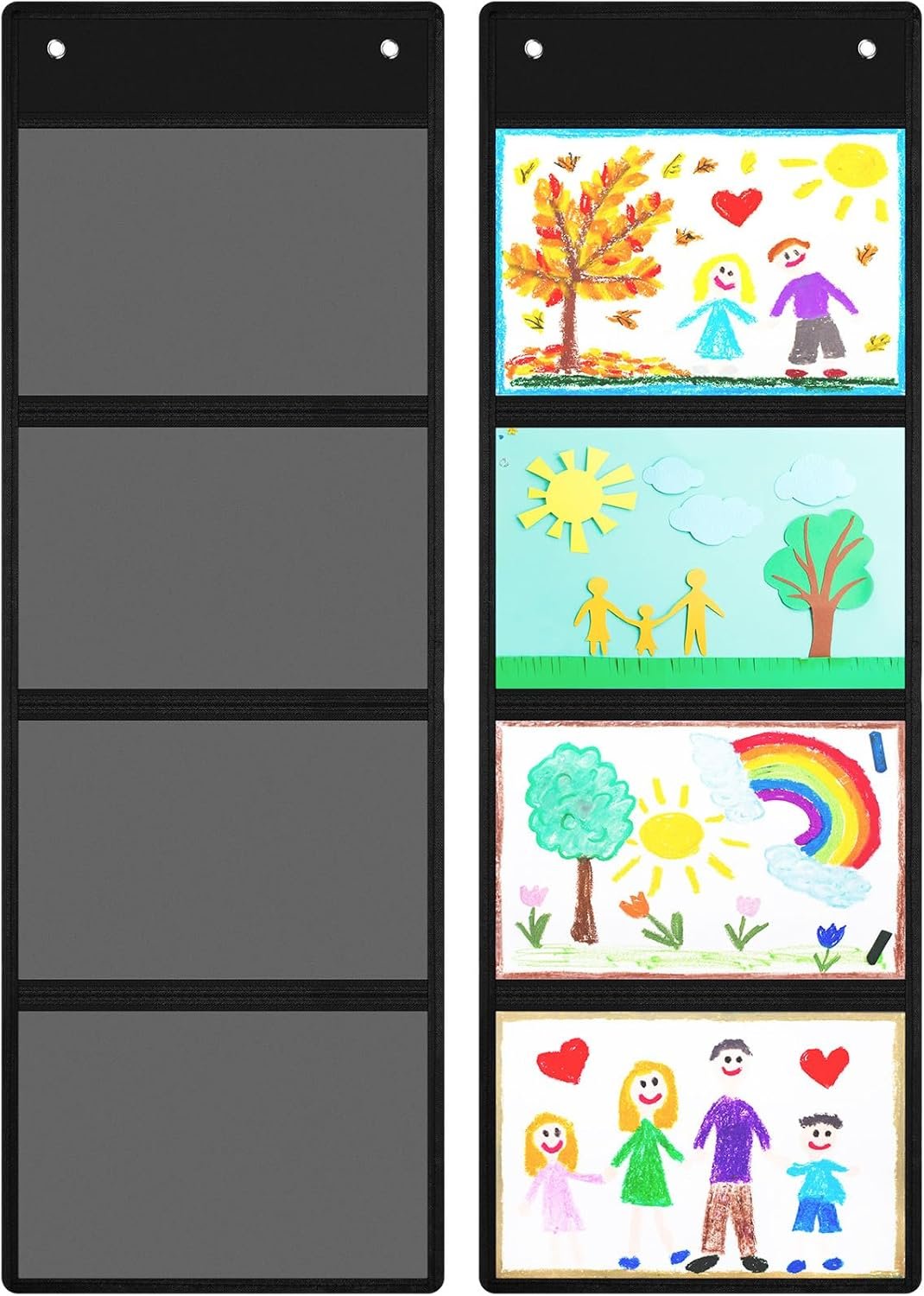 2 Pcs Storage Pocket Chart for Classroom 37.4 x 13 in, 4 Pockets Hanging Wall File Organizer for Cards, Drawing, Pictures, Class Demonstrations, Homework, Teacher Office Organization (Black)