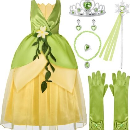 Spooktacular Creations Halloween Girls Frog Princess Dress, Green Fairy Costume for Kids, Fancy Dress for ​Birthday, Cosplay