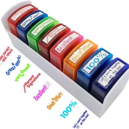 Teacher Stamps - 8pcs Self Inking Motivational Encouraging and Colorful Set for School Classroom and Homeschool Setting