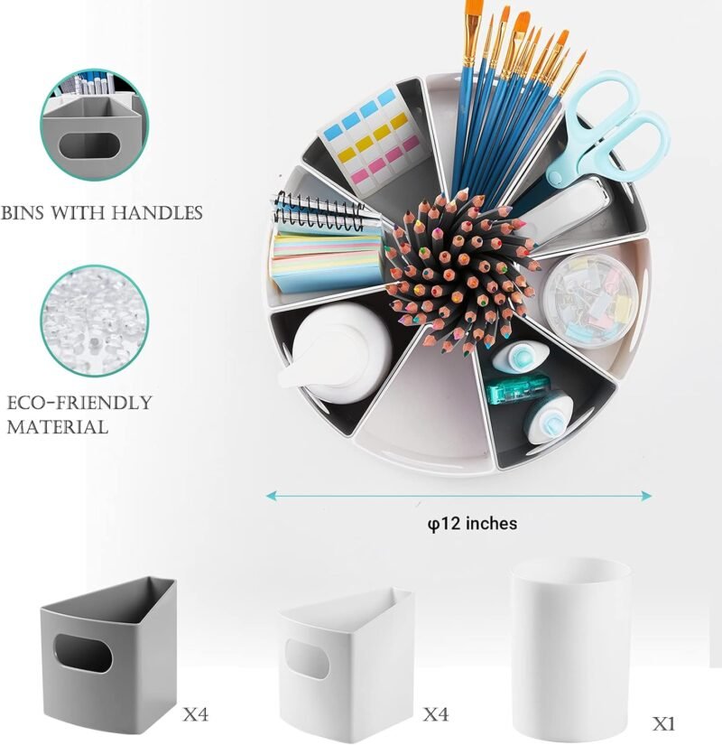 MeCids 360 Rotating Storage Organizer Desk Organizers Pen Holder– 12” Lazy Susan Style Caddy with Removable Bins, for Home Office Supplies, Art Supplies, Make-up & Kitchen Use, with Card & Gift Box - Image 4