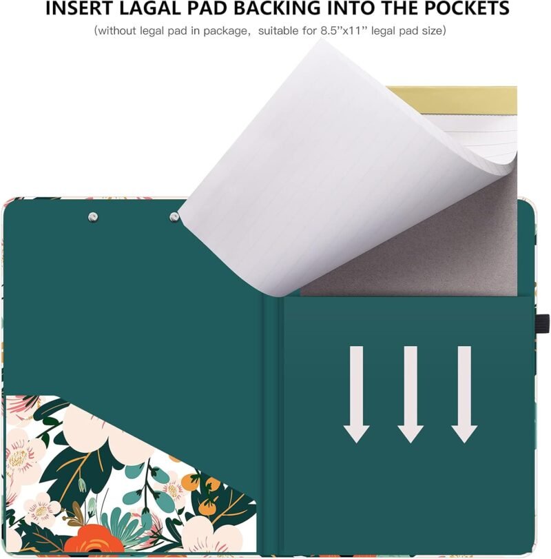 Hongri Clipboard Folio with Refillable Lined Notepad and Interior Storage Pocket for Students, Classroom, Office, Women, Man, Cute Custom Pattern, Size 12.8 x 9.2 in, Classic Flower - Image 5
