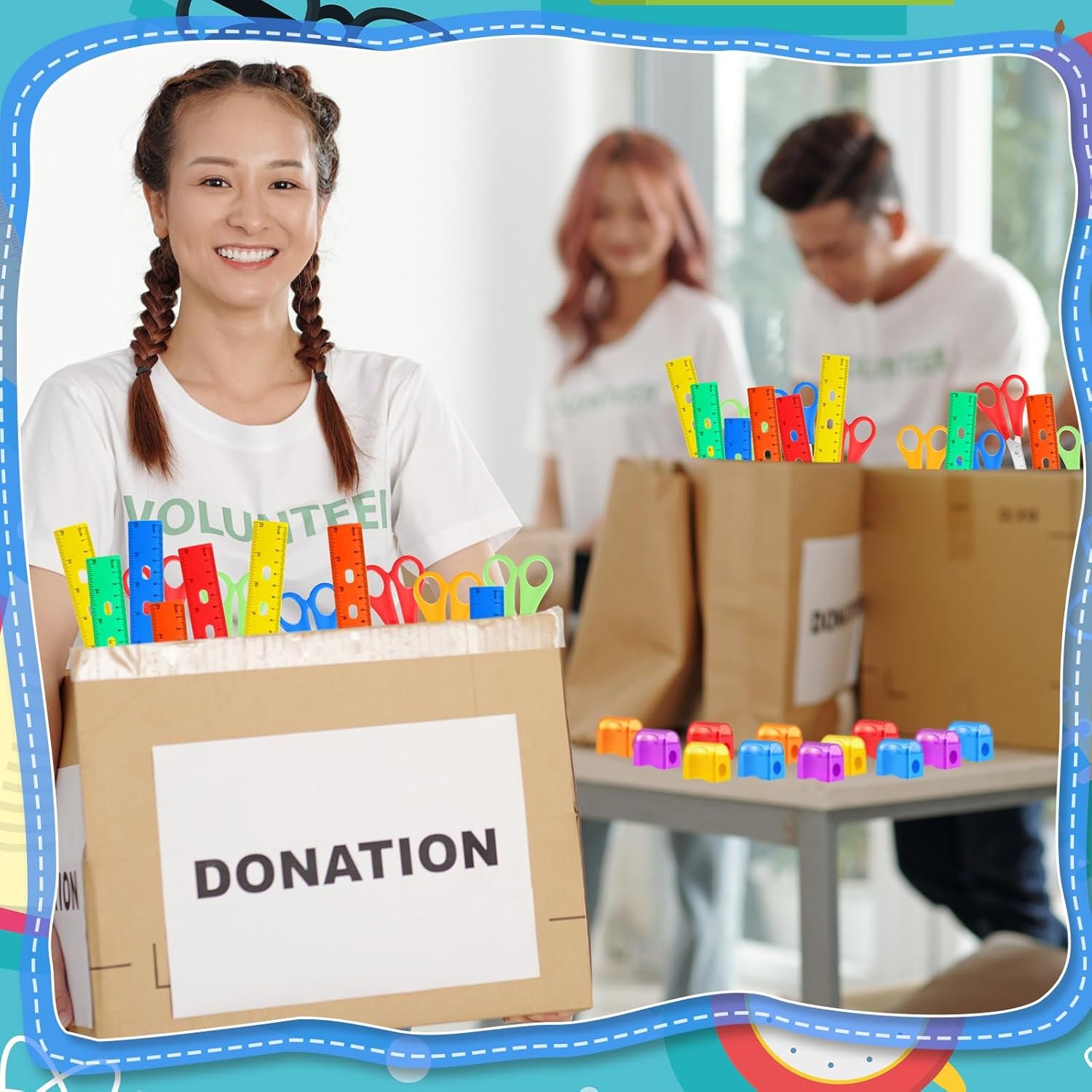 108 Pcs Back to School Supplies Kit Include 36 Clear Plastic Ruler 12 Inch 36 Safety Blunt Tip Student Scissors 36 Miniature Pencil Sharpeners with Cover for Classroom School Office - Image 4