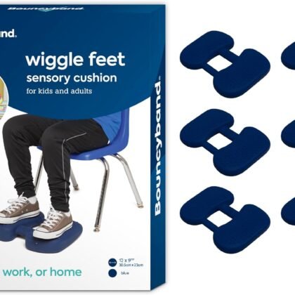 Bouncyband Wiggle Feet, Dark Blue, 6 Pack – Sensory Foot Cushion Quietly Facilitates Movement to Help Improve Concentration - 12” x 9” x 2.5” Sensory Tool, Ideal for The Classroom, Work, or at Home