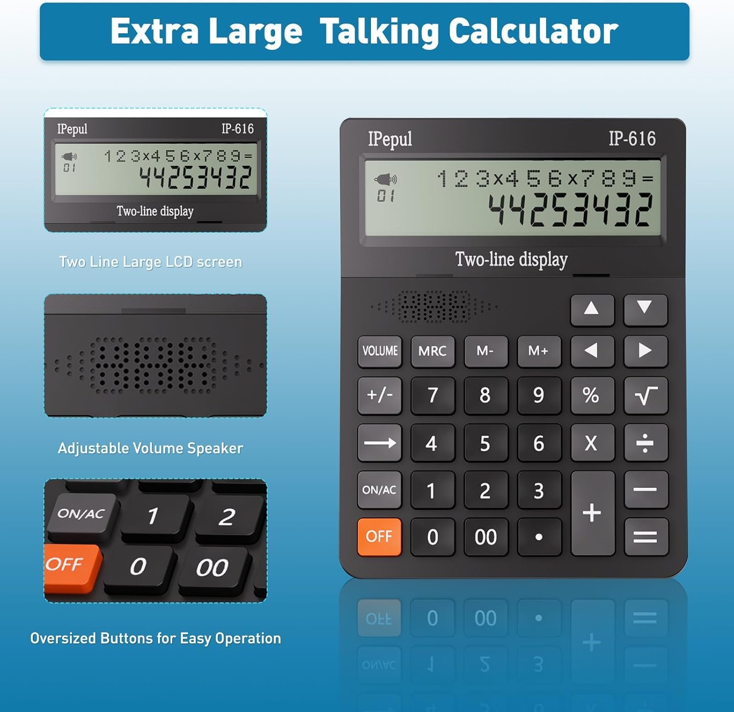Calculators Desktop, Desk Calculator with Large 2 Line Display, Talking Basic Calculator with Big Button & Adjustable Volume, 4 Function Calculators for Business, Students, Office Supplies(Black) - Image 2
