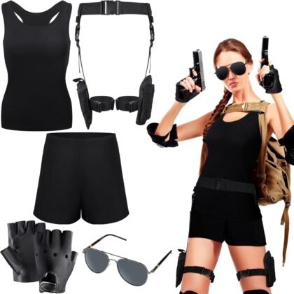 Shinymoon 5 Pcs Halloween Thigh Holsters Costume Set Leg Gun Holster Cosplay Croft Halloween Costume Accessories for Women