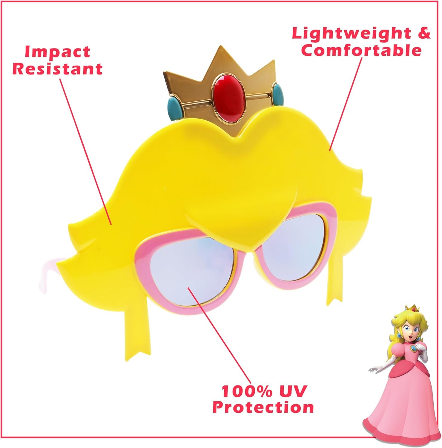 Sun-Staches Princess Peach Sunglasses | Officially Licensed Nintendo Costume Accessory for Super Mario Fans | UV 400 | One Size Fits Most Adults - Image 3