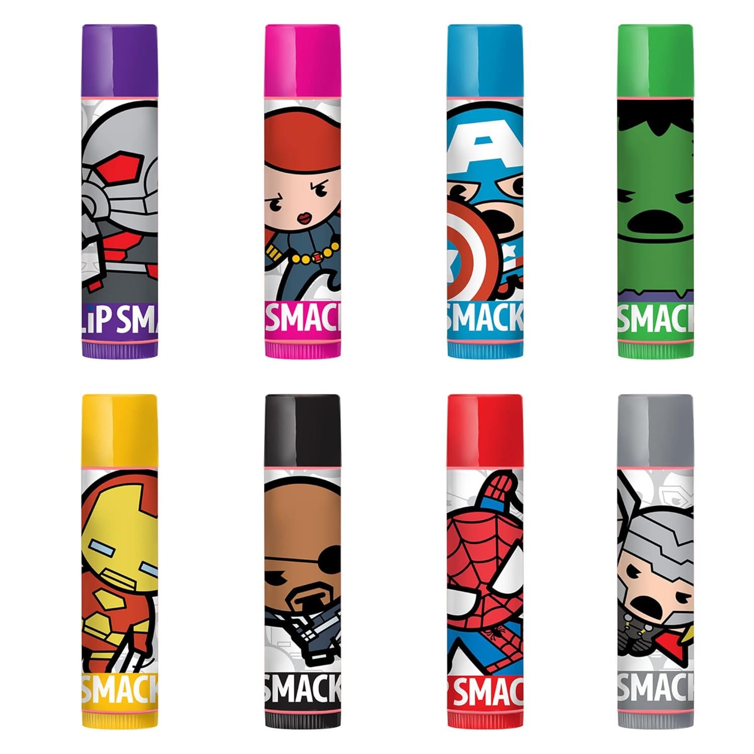 Lip Smacker Marvel Avenger Flavored Lip Balm Party Pack 8 Count, Super Hero, Spirderman, Iron Man, Captain America, Clear, For Kids - Image 2