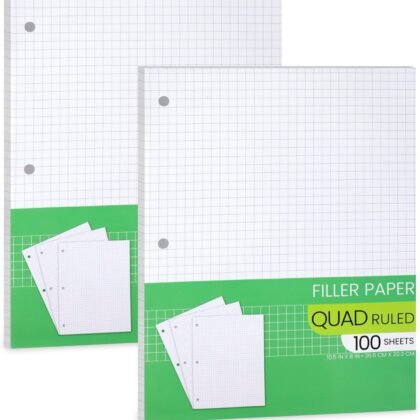 Graph Paper, Filler Paper Loose leaf Graph Paper - 8” x 10.5" - Graph Ruled, 4x4 Quad Ruled Notebook Paper, 3 Hole Punched Loose leaf Papers for 3 Ring Binders - 100 Sheets per Pack (2 Pack)