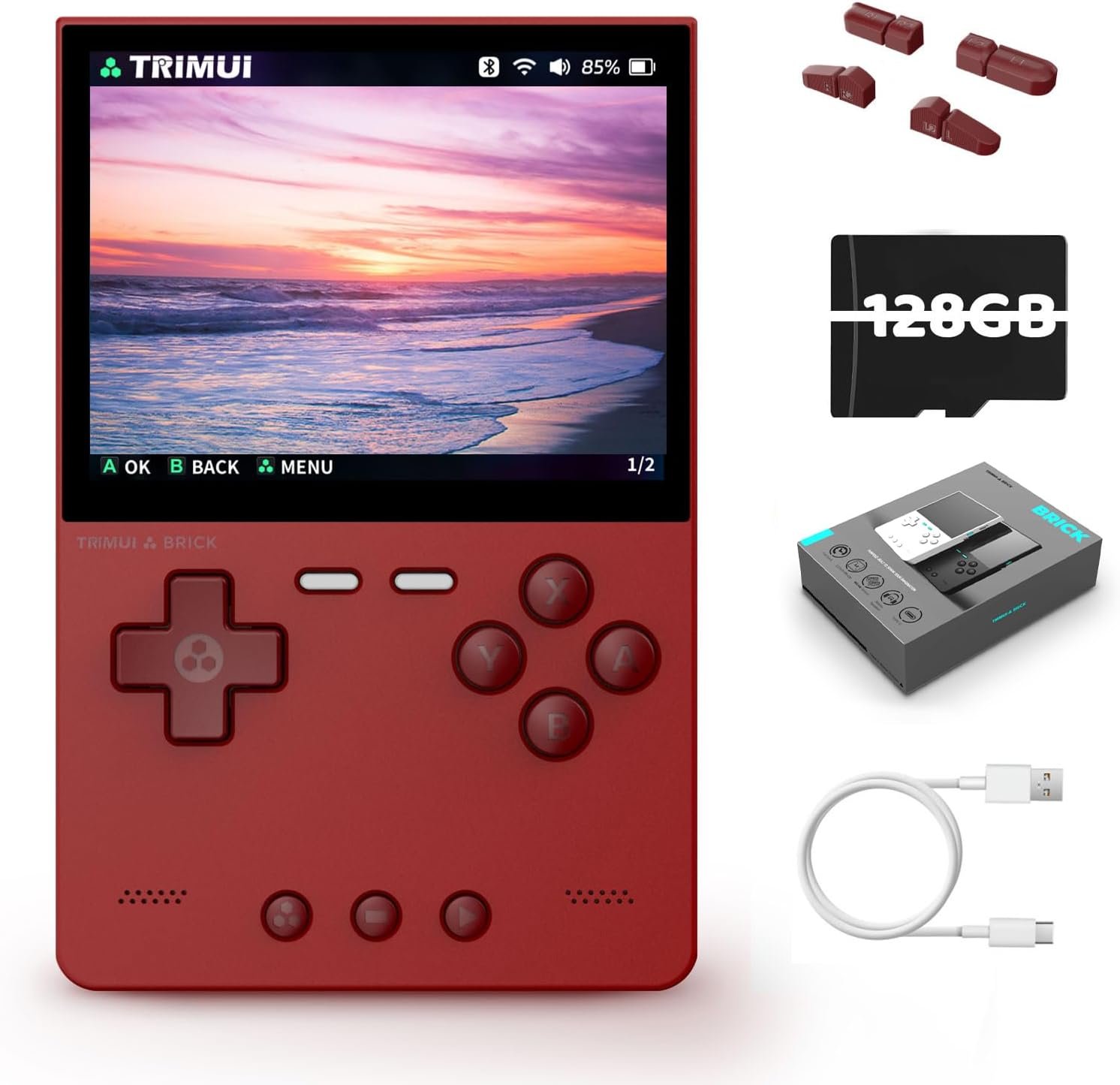 Trimui Brick Retro Game Console 3.2-Inches 1024x768 IPS Screen Built-in 128G TF Card Video Gaming Consoles 3000mAh Lithium Battery Supports Multiple Simulators Casual Game Console(Red)