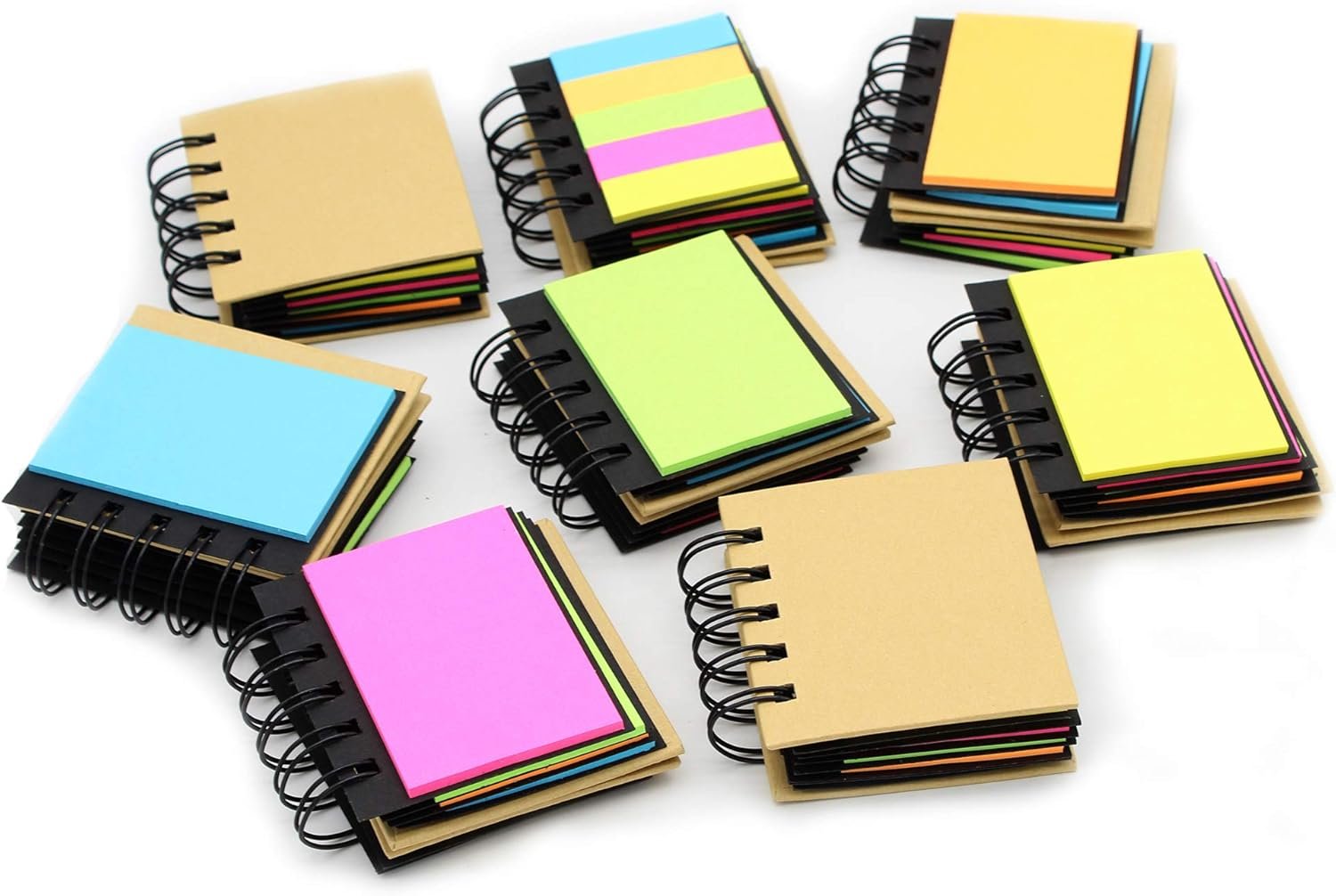 8 Packs of Portable Combination Sticky Notes, Spiral Notebook Self-Adhesive Notes, 3.3" x 3.2" x 0.9", 250 Sheets/Pack - Image 2