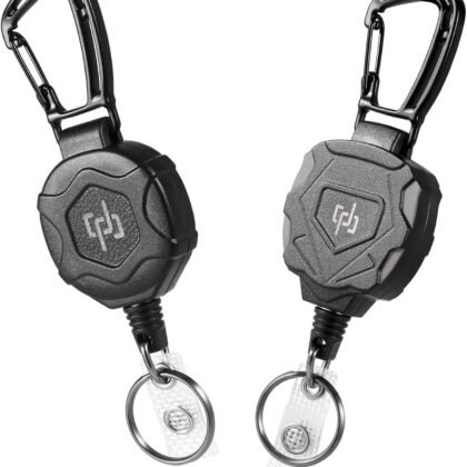 2 Pack Retractable Keychain Heavy Duty Carabiner Badge Holder, Tactical ID Badge Reel with 32” Steel Retractable Cord, 8.0 OZ