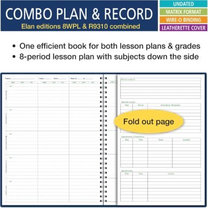 Elan Publishing Company Combination Wide Plan and Record Book: One Efficient 8-1/2" X 11" Book for Lesson Plans and Grades Combines 8WPL and R9310 - (WC-8)