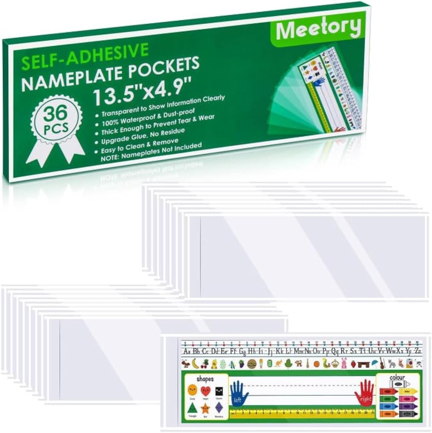 Meetory 36 Pieces 13.5” x 4.9” Clear Nameplate Pocket Self-Adhesive Desk Name Tag- Covers for School Classroom Desk, Office Supplies(NOT Include Name Tags)