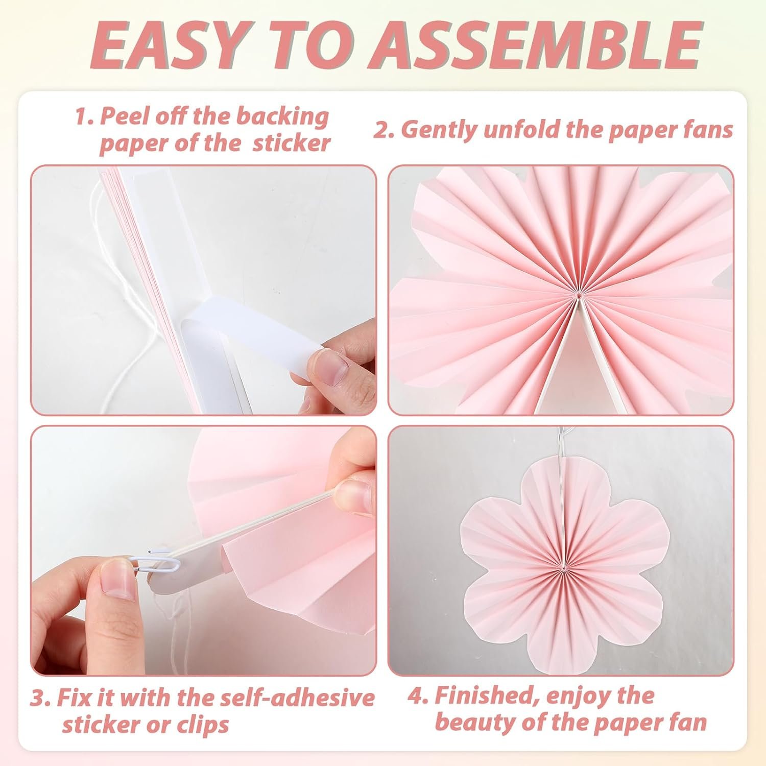 Justforjoyful 9PCS Pastel Paper Flowers Decorations Pastel Paper Fans Floral Backdrop Decor 3D Tissue Flowers Decorations for Classroom Wall Room Bulletin Board Birthday Supplies - Image 4