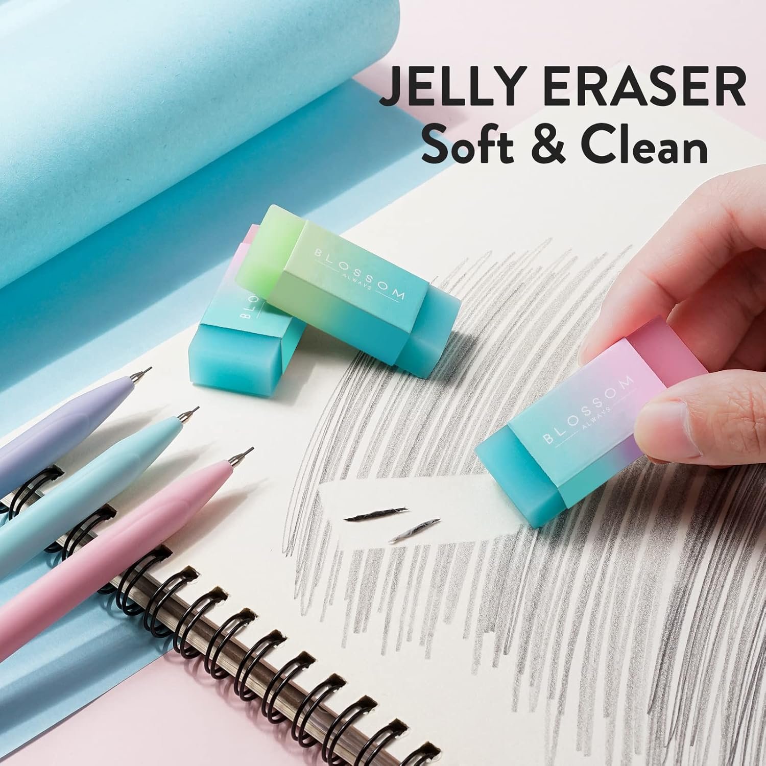 Four Candies Cute Mechanical Pencil Set, 6PCS Pastel Mechanical Pencils 0.5 & 0.7mm with 360PCS HB Leads, 3PCS Erasers and 9PCS Eraser Refills, Aesthetic School Supplies for Girls Writing - Image 3