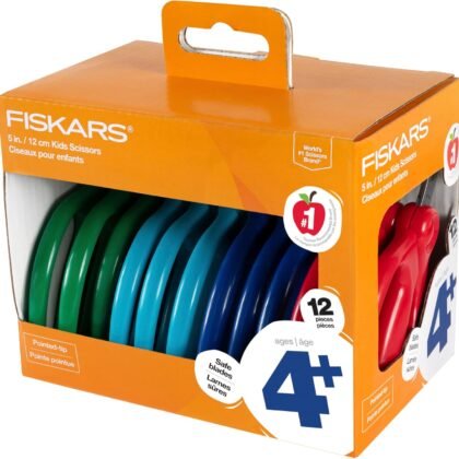 Fiskars 5" Pointed-Tip Scissors Classpack for Kids Ages 4-7 (12-Pack), Kids Scissors for School or Crafting, Back to School Supplies, Assorted Colors