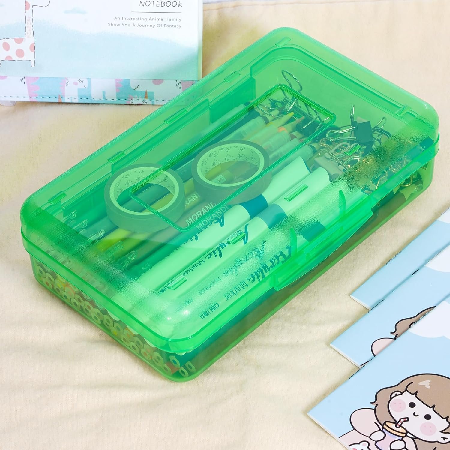 Large Capacity Colored Pencil Case, Pencil Box, Plastic Pencil Boxes for Kids Adults Girls Boys, Hard Crayon Box Storage with Snap-tight Lid for School office Supplies (Green) - Image 7