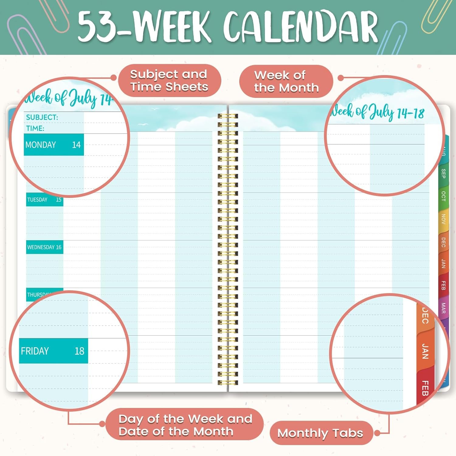 Teacher Planner 2025-2026 - Teacher Lesson Planners 2025-2026 from July 2025- June 2026, Academic Planner for School Year with Colorful Tabs and Inner Pocket, 8.5" x 11" - Image 5