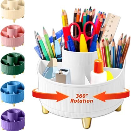 Pen Holder For Desk, 7 Slots 360°Degree Rotating Pencil Holder And Desk Organizer, Office Accessories For Teacher Supplie, Home Office Essential, Marker Organizer, School