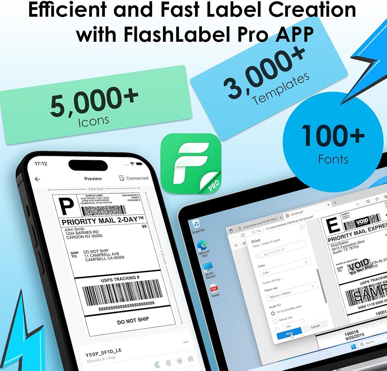 Bluetooth Thermal Shipping Label Printer, 4x6 Portabel Thermal Address Label Printer for Small Bussiness, Compatible with iPhone,Android,Windows,Mac,Chromebook –Works with eBay Shopify USPS&More - Image 5