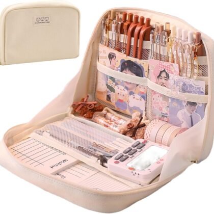 Pencil Case Pouch Box Cute Kawaii Large Capacity Aesthetic Zipper Pen Holder Organizer Bag for Office Workspace Supplies Desk Accessories Travel (Light Pink)